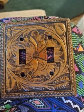 Decorative Vintage Double Toggle Wall Plate in Brass Tones Light Switch Cover